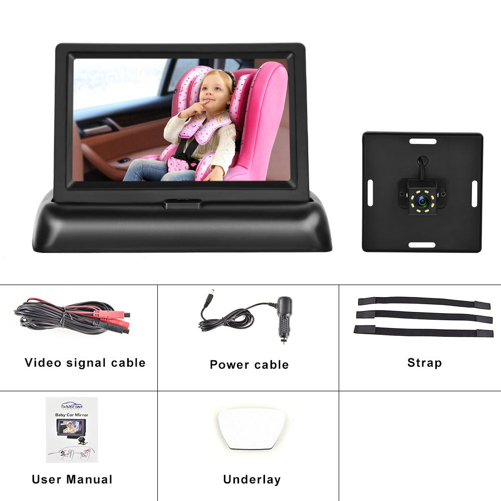 12-24V Folding Screen For Baby Monitoring Images In Car With Cigarette Lighter Power Cord  Night Vision Eight-lamp Camera 🇨🇳