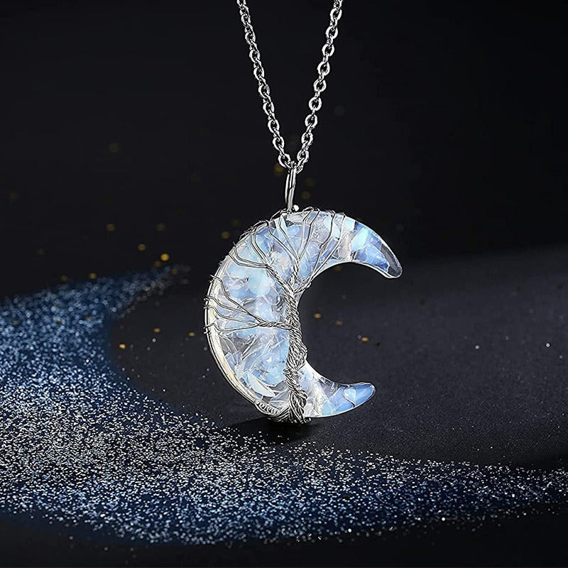Winding Stone Lucky Tree Metal Copper Wire Crystal Necklace 🇨🇳