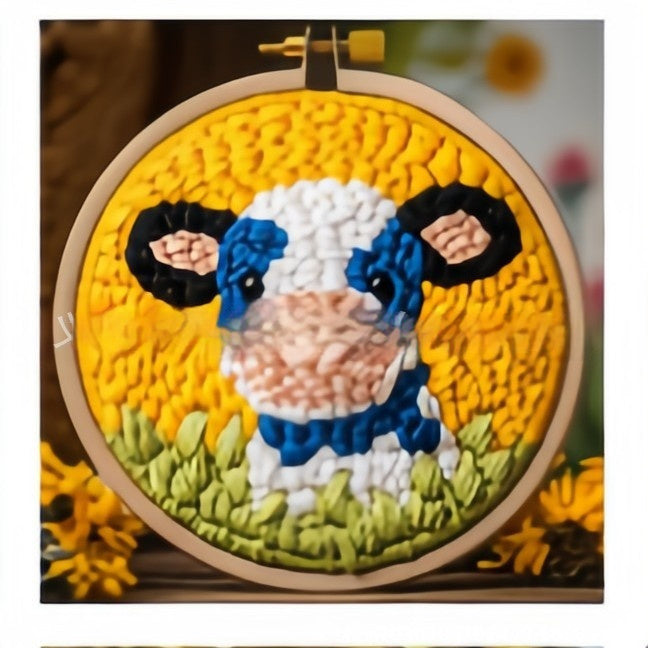 Cute Cartoon Highland Cow And Daisy Embroidery Pin Punch Start Craft Suit 🇨🇳
