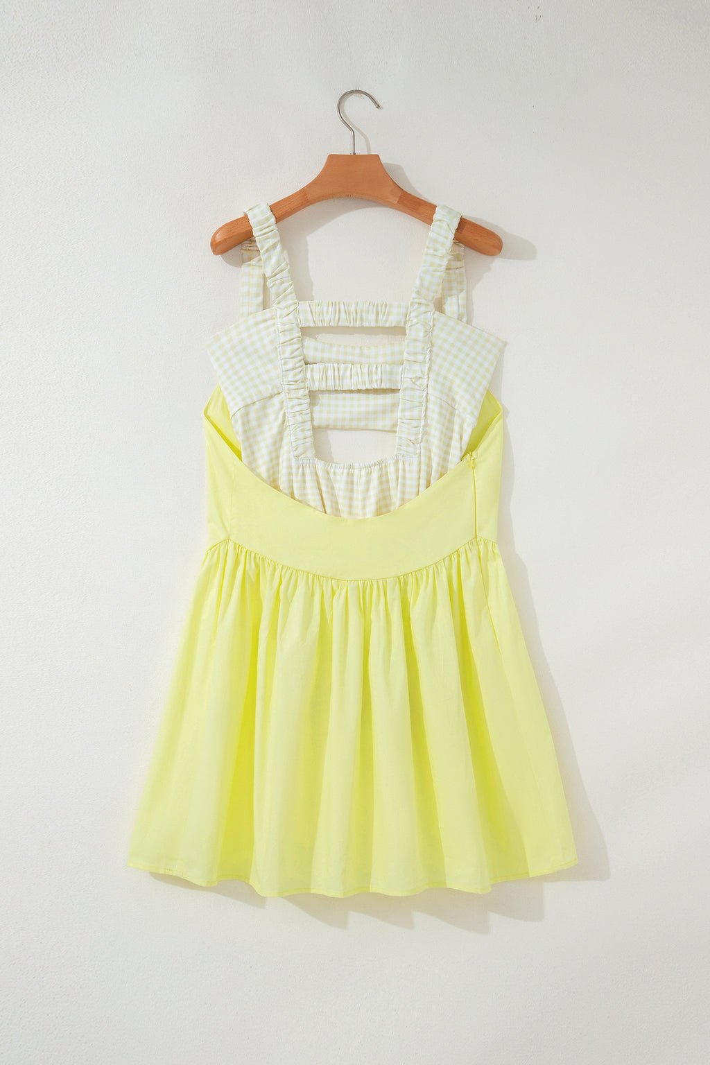 Yellow Cream Faux Two Piece Gingham Contrast Patchwork Loose Mini Dress 🇺🇸