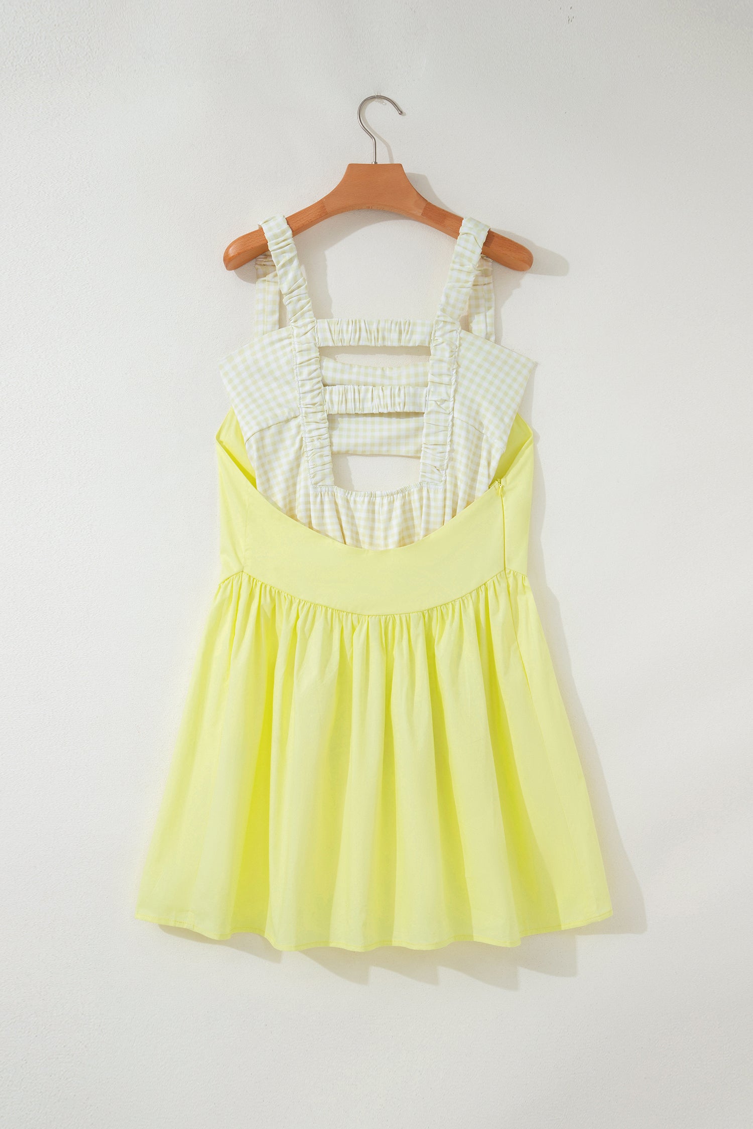 Yellow Cream Faux Two Piece Gingham Contrast Patchwork Loose Mini Dress 🇺🇸