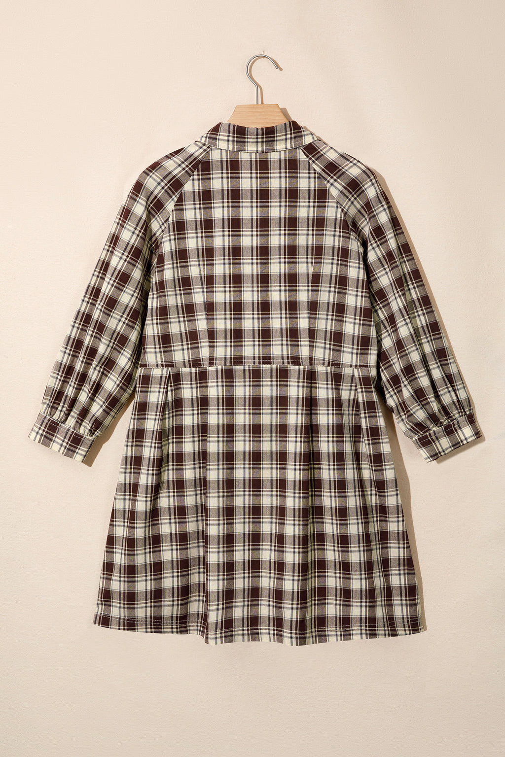 Brown Plaid Long Sleeve Short Shift Mini Dress 🇺🇸
