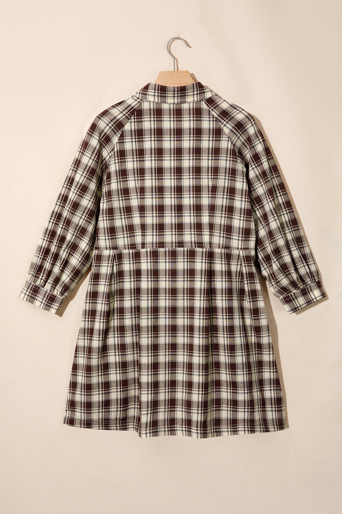 Brown Plaid Long Sleeve Short Shift Mini Dress 🇺🇸