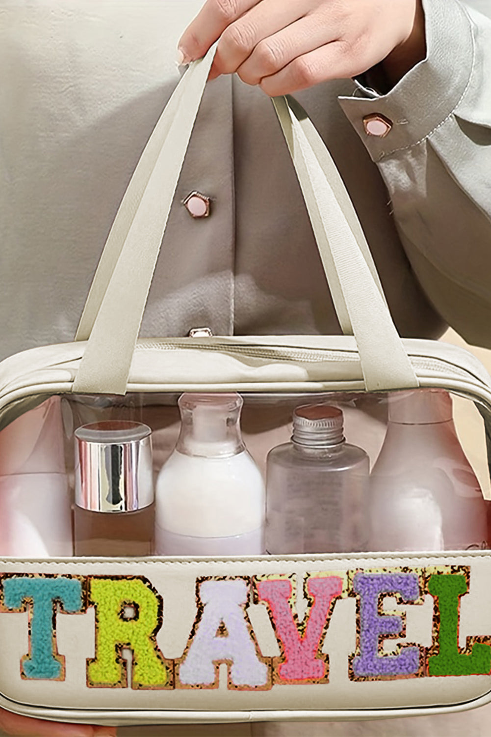 Parchment TRAVEL Chenille Letter Clear PVC Makeup Bag 🇺🇲