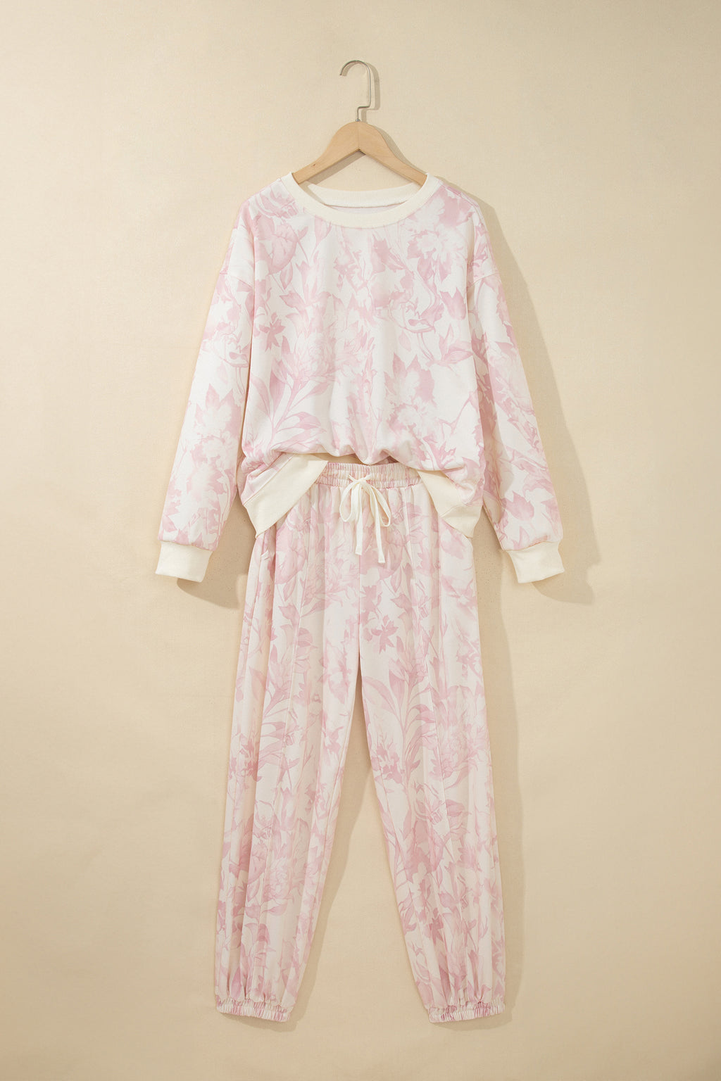 Pink Abstract Print Drop Shoulder Drawstring Waist Drawstring Hem Pant Set 🇺🇸