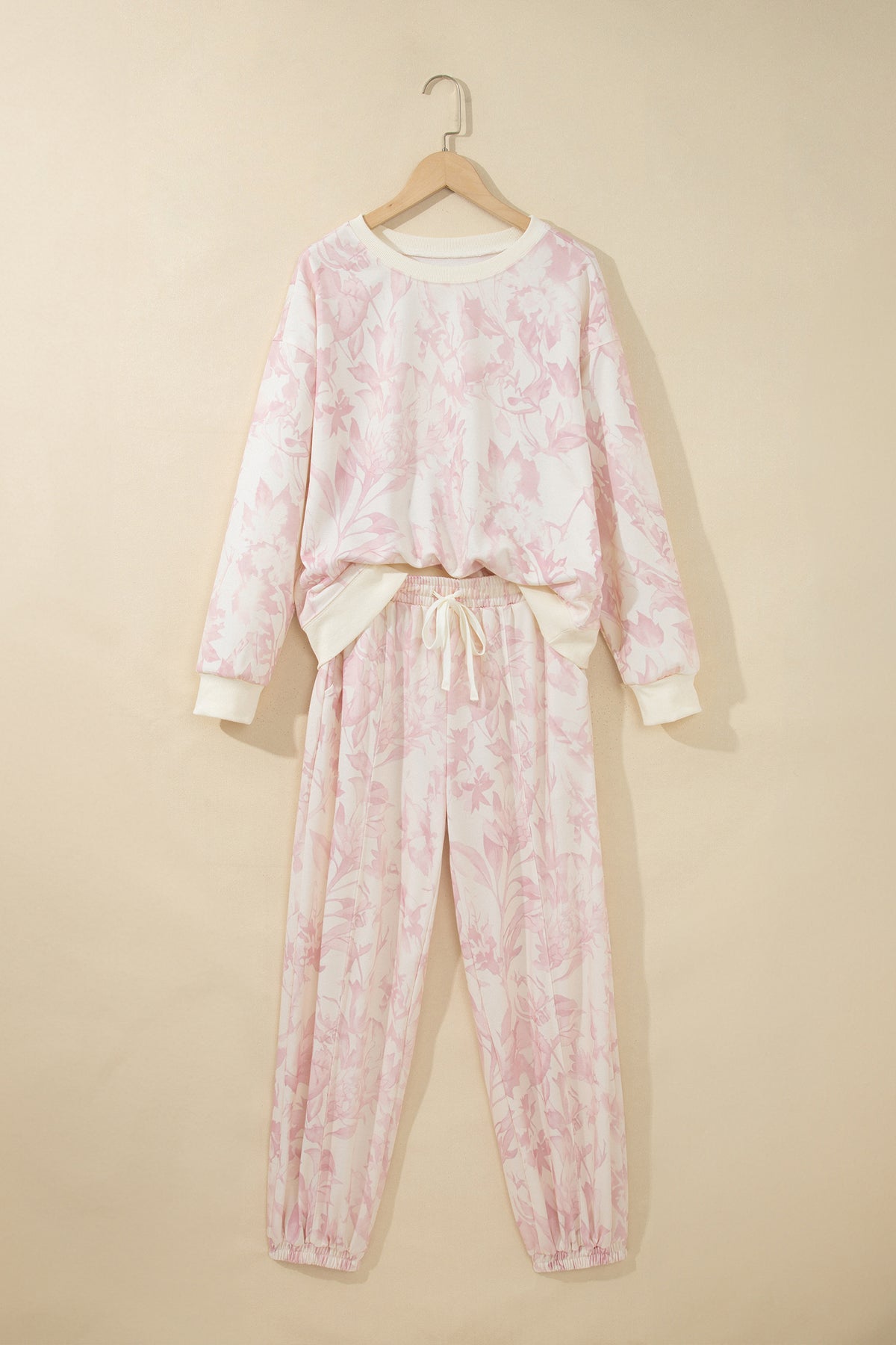 Pink Abstract Print Drop Shoulder Drawstring Waist Drawstring Hem Pant Set 🇺🇸