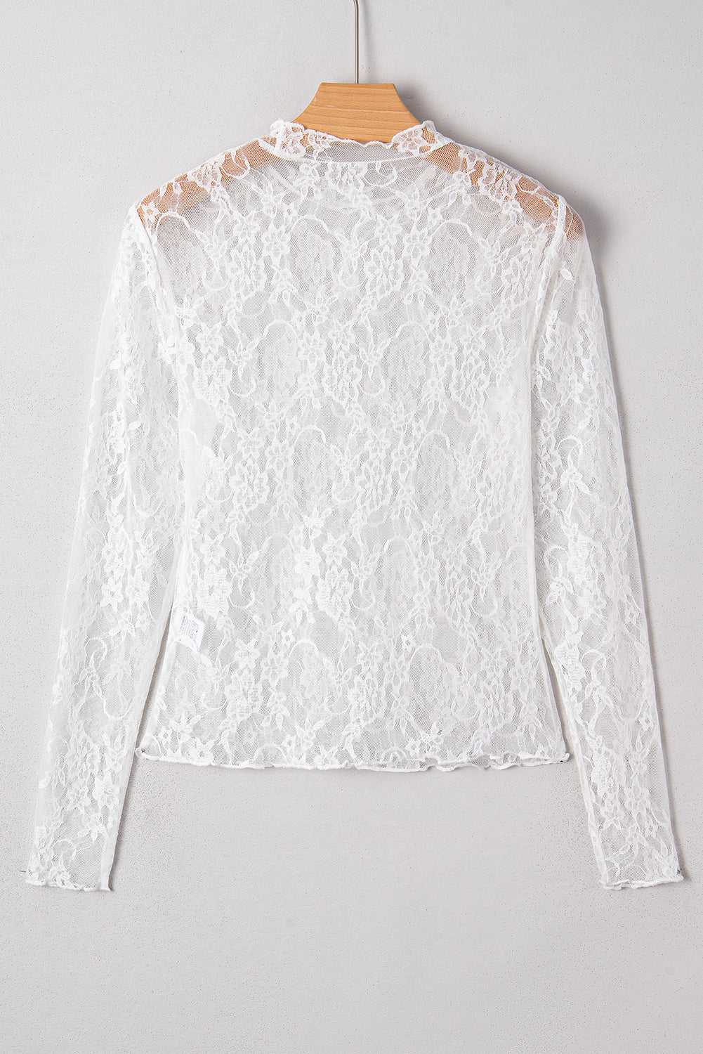 White Sheer Lace Mesh Mock Neck Slim Fit Long Sleeve Top 🇺🇸