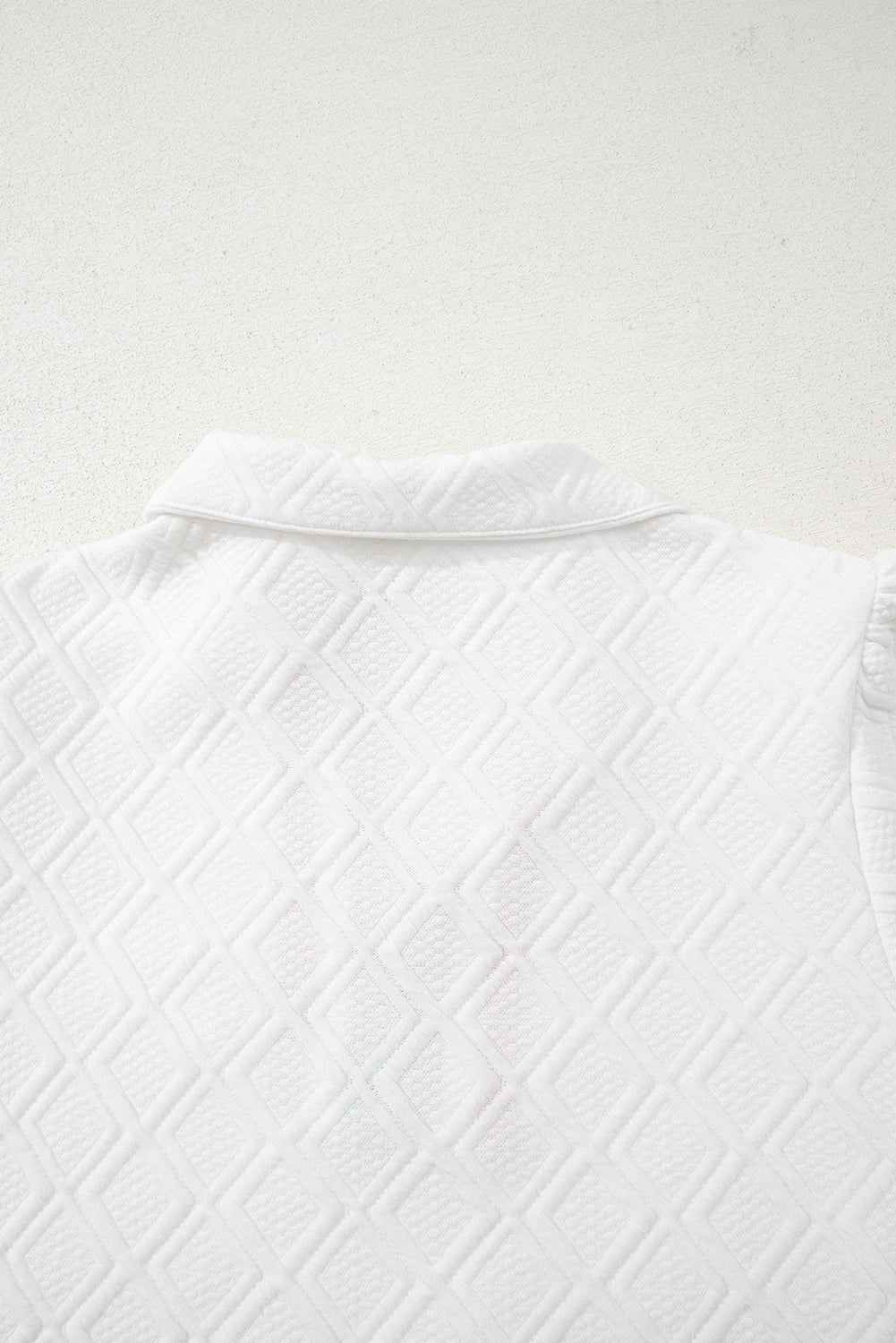 White Textured Jacquard Colorblock Edge Puff Sleeve Quarter Zip Mini Dress 🇨🇳