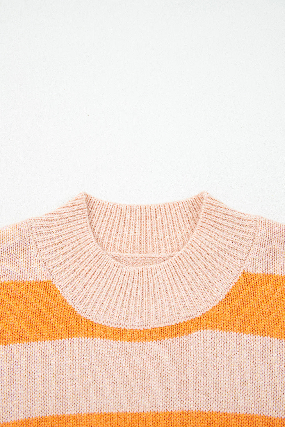 Orange Stripe Color Block High Neck Drop Shoulder Cozy Sweater 🇺🇲