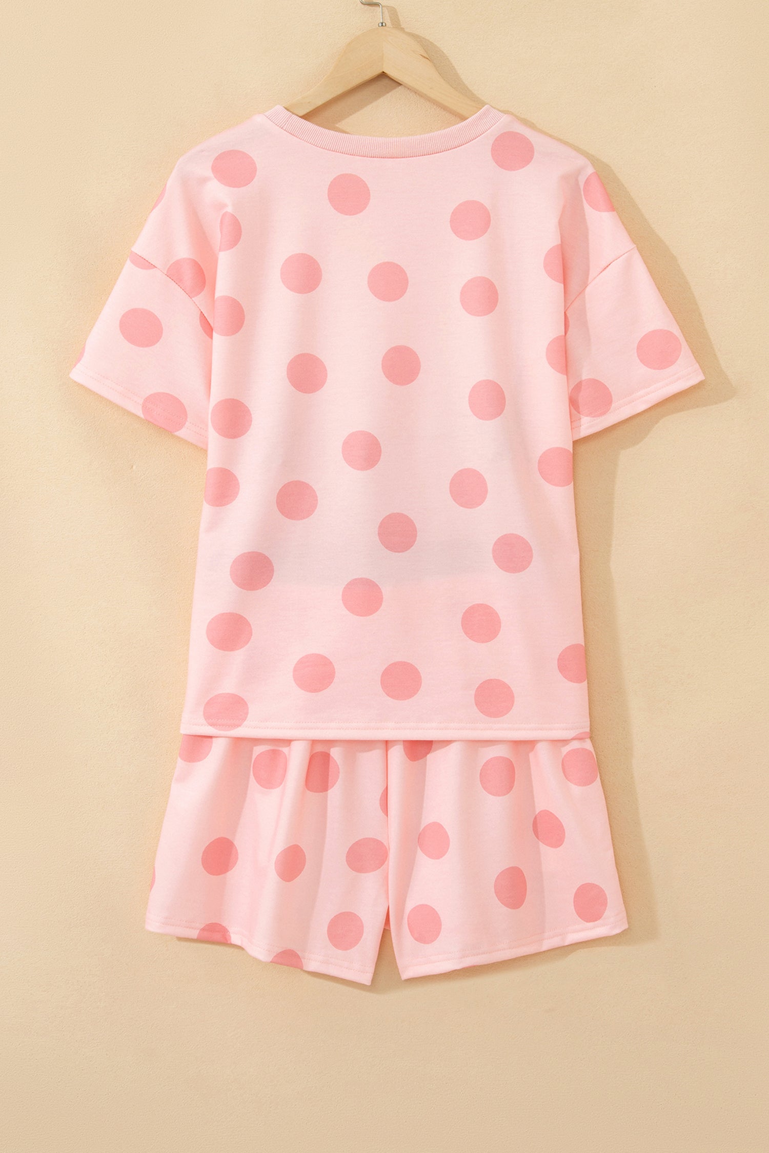Pink Polka Dot Print Loose Tee Drawstring Elastic Waist Short Set 🇺🇸