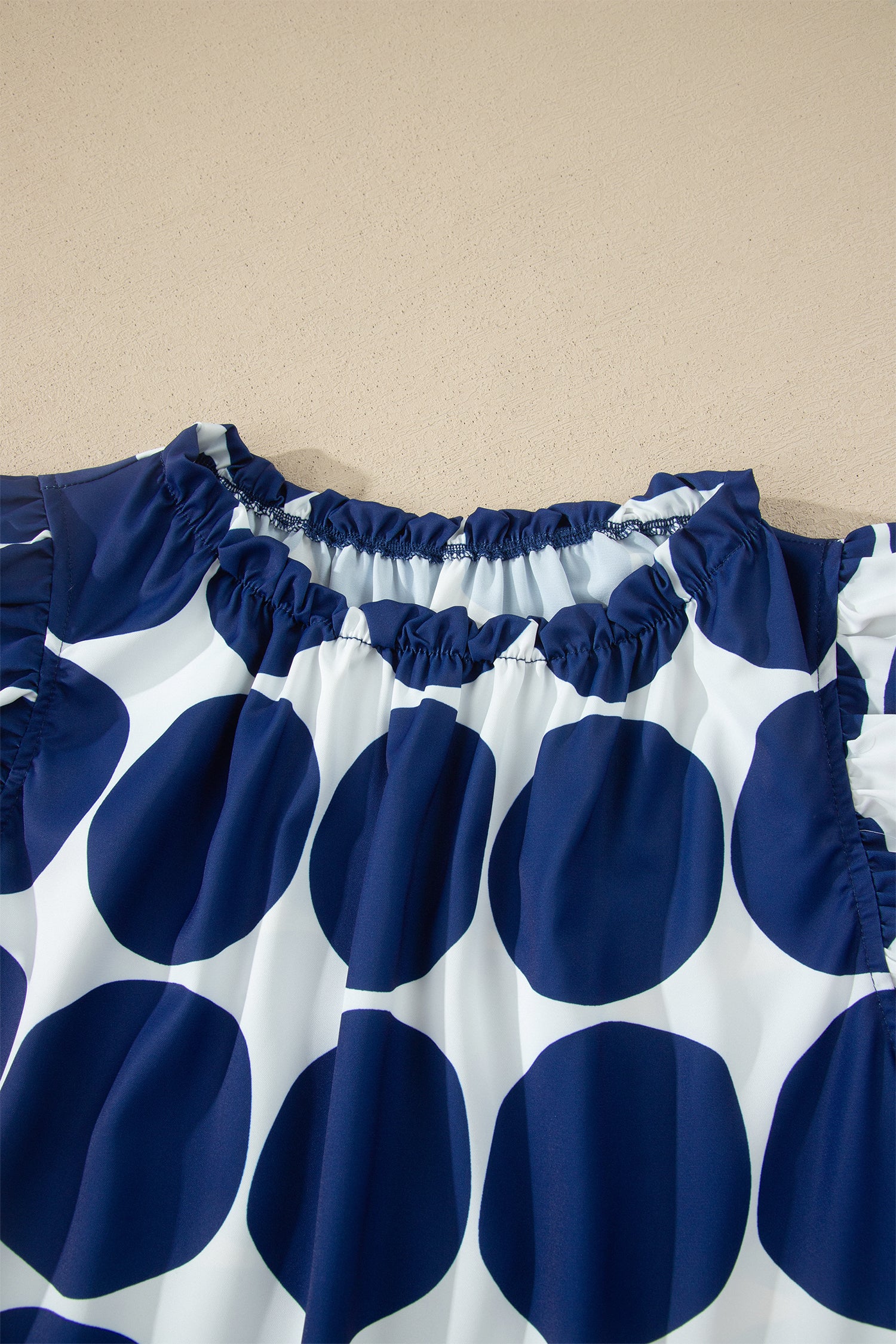 Blue Polka Dot Print Frilled Round Neck Shift Tank Top 🇺🇸
