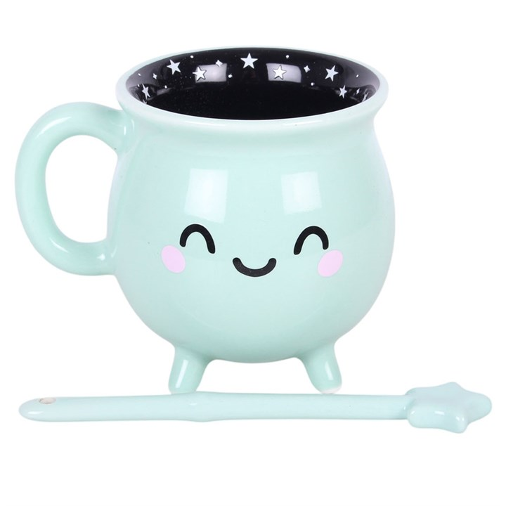 Mint Green Cauldron Mug with Wand Stirrer 🇬🇧