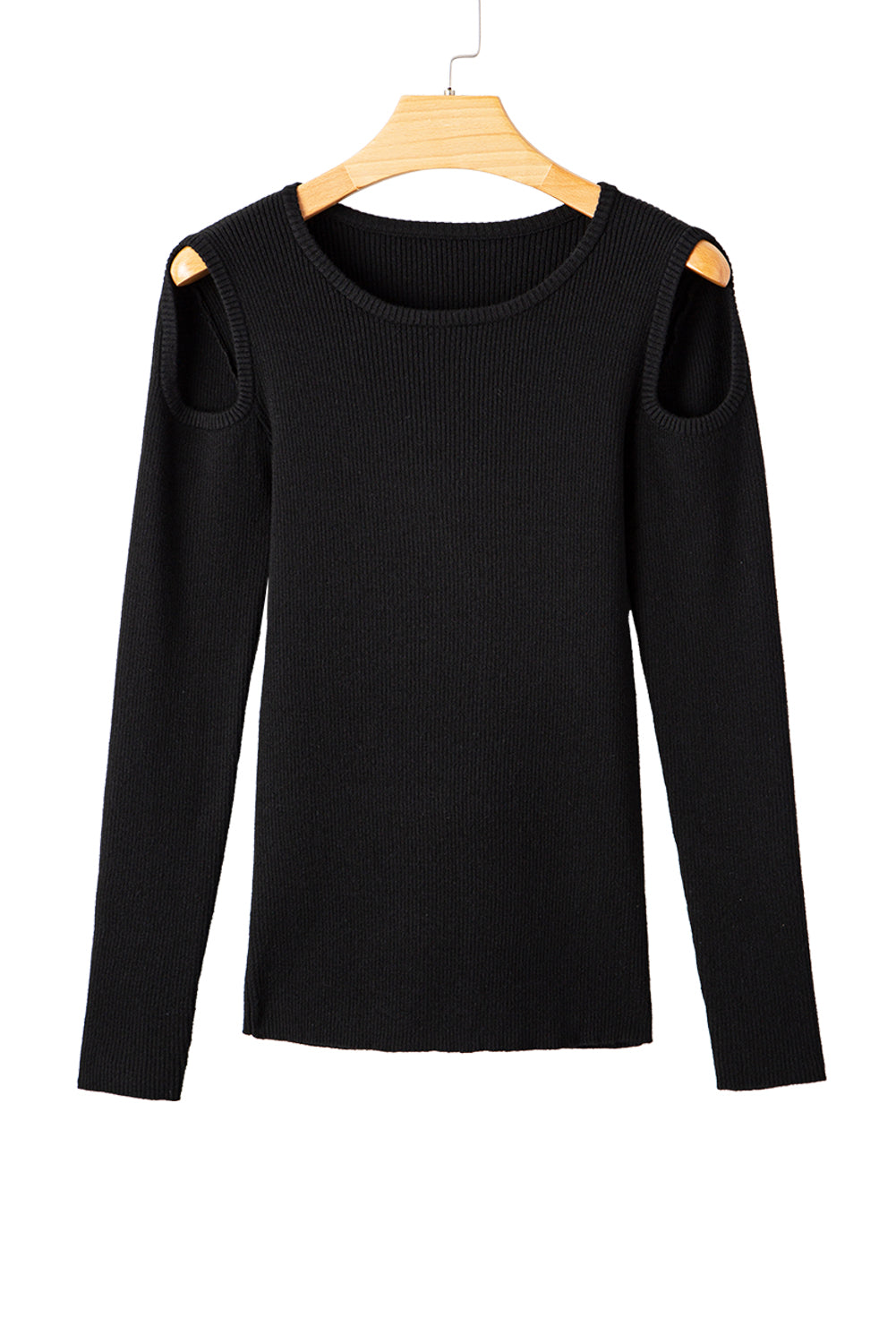 Black Ribbed Knit Cold Shoulder Sweater 🇺🇸