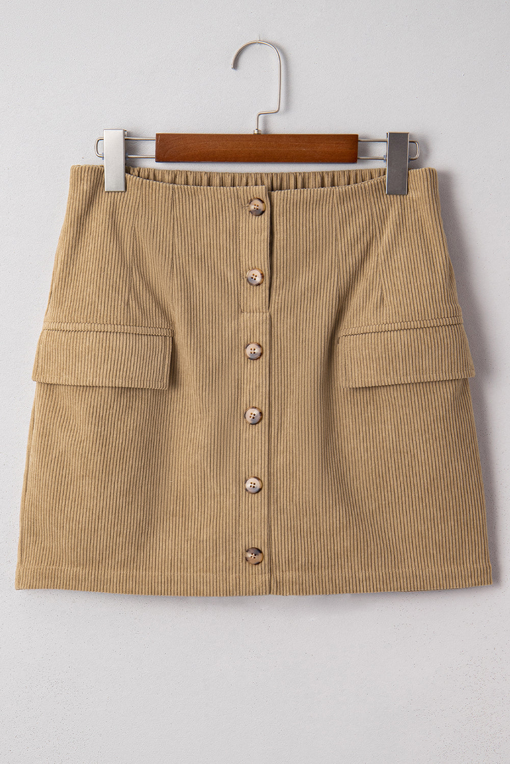 Camel Corduroy Buttoned Front Faux Pockets Mini Skirt 🇺🇸