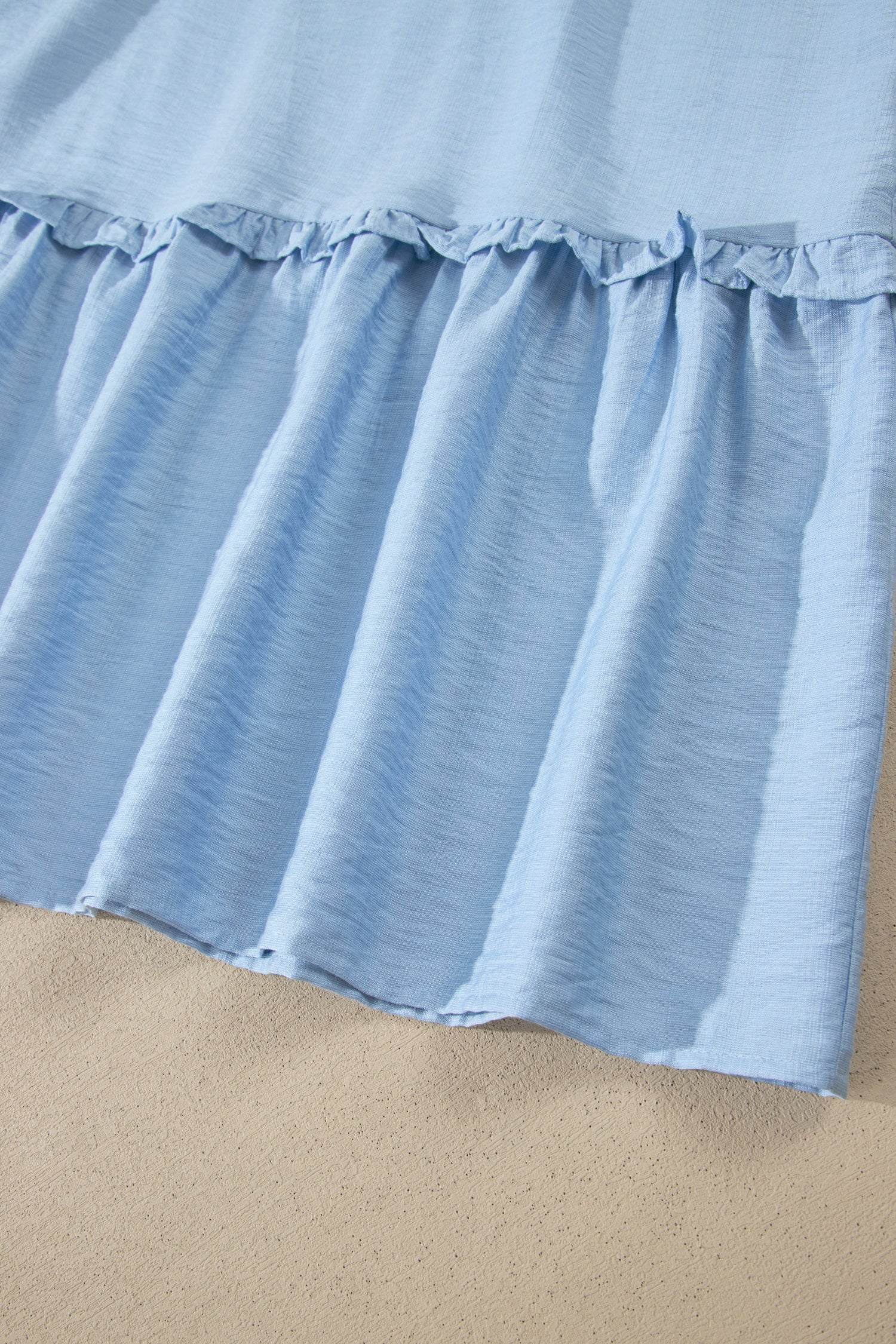 Beau Blue Solid Color Ruffle Trim High Waist Sleeveless Maxi Dress 🇺🇸