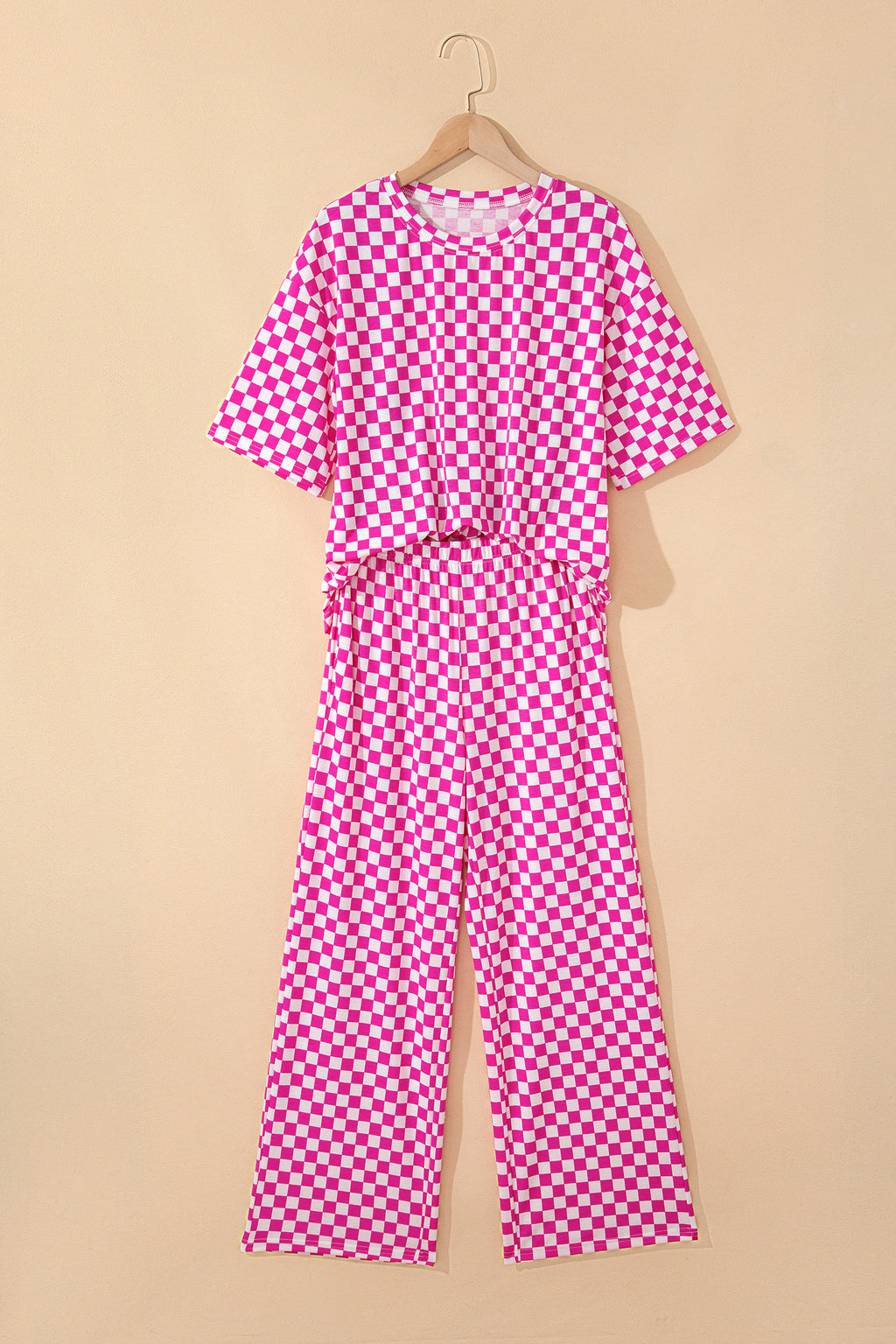 Rose Checkered Print Half Sleeve Tee 2pcs Lounge Pant Set 🇺🇸