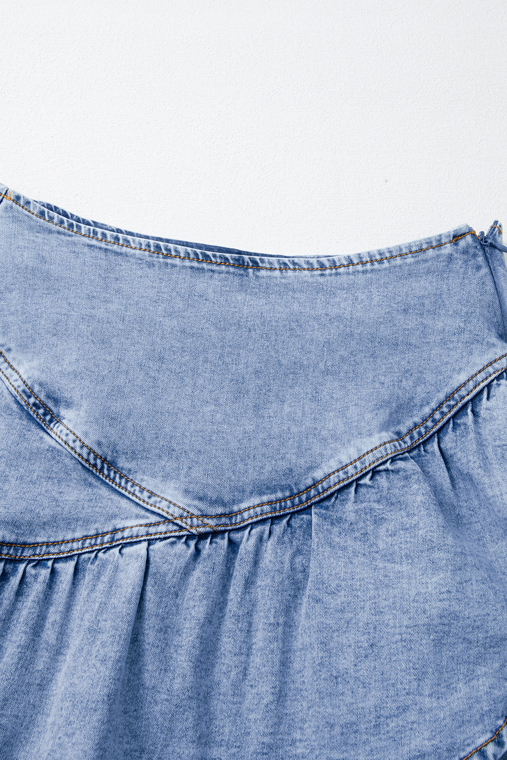 Beau Blue Asymmetric Ruffle Overlay Denim Mini Skirt 🇨🇳