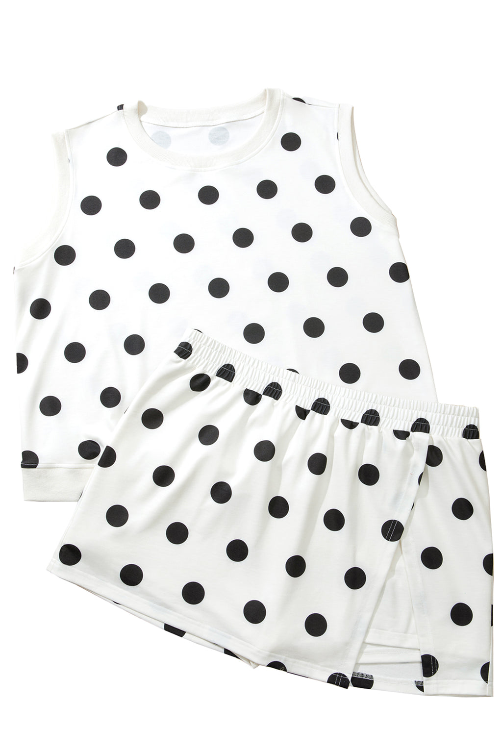 White Plus Size Polka Dot Printed Tank Split Skort 2pcs Outfit 🇺🇸