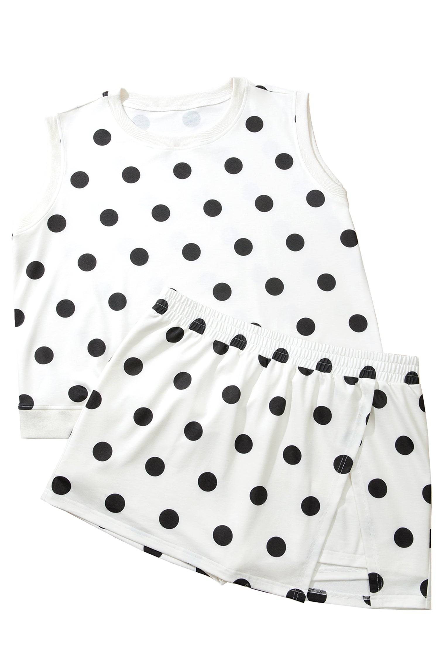 White Plus Size Polka Dot Printed Tank Split Skort 2pcs Outfit 🇺🇸