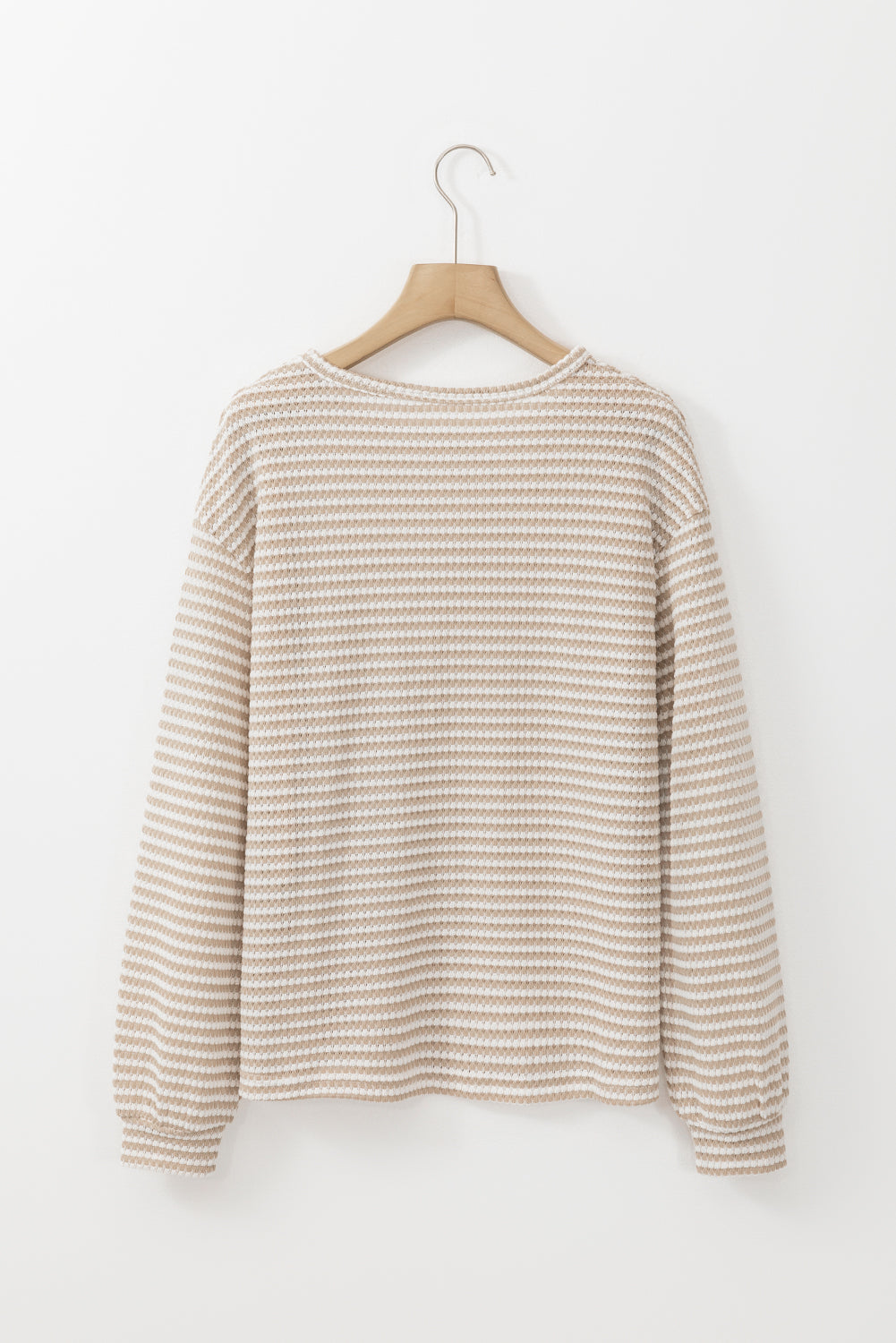 Khaki Stripe Round Neck Drop Shoulder Long Sleeve Top 🇺🇲