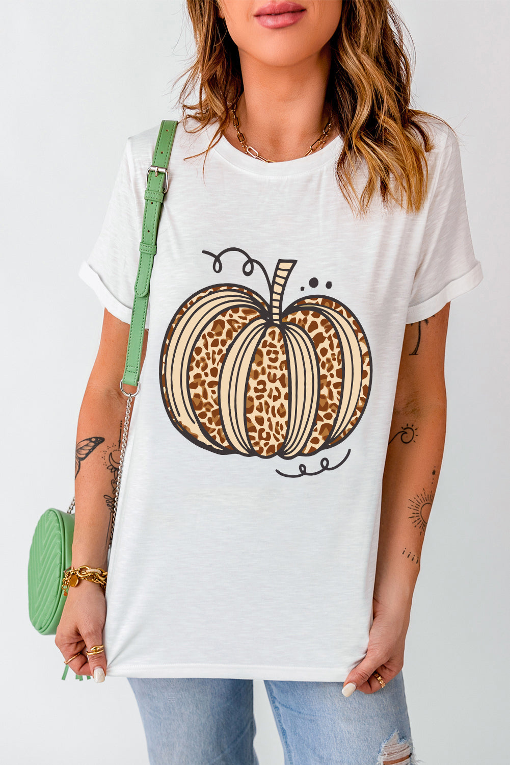 White Leopard Pumpkin Graphic Crewneck Halloween T Shirt 🇺🇸