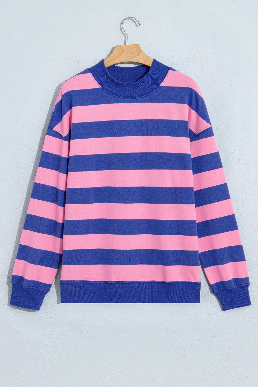 Blue Stripe Colorblock Mock Neck Relaxed Sweatshirt 🇺🇸