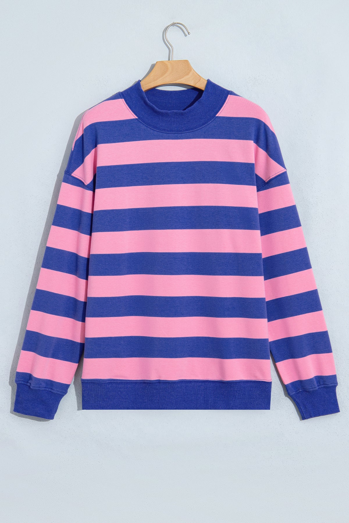 Blue Stripe Colorblock Mock Neck Relaxed Sweatshirt 🇺🇸