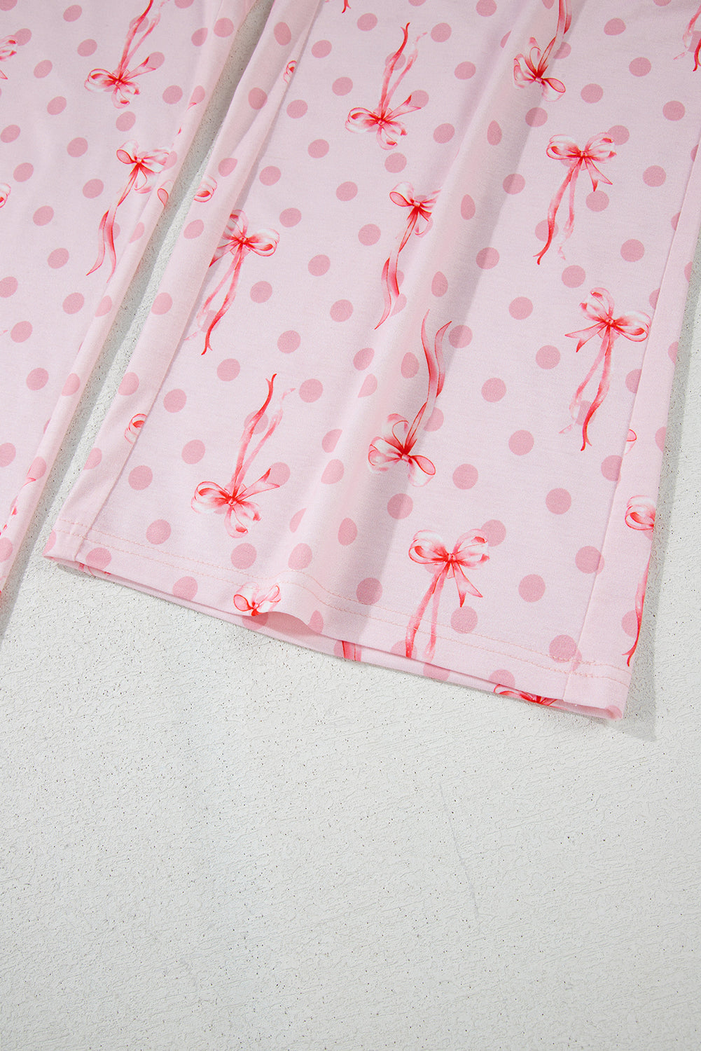 Pink Bow Knot Polka Dot Print Short Sleeve Top Lounge Set 🇺🇸
