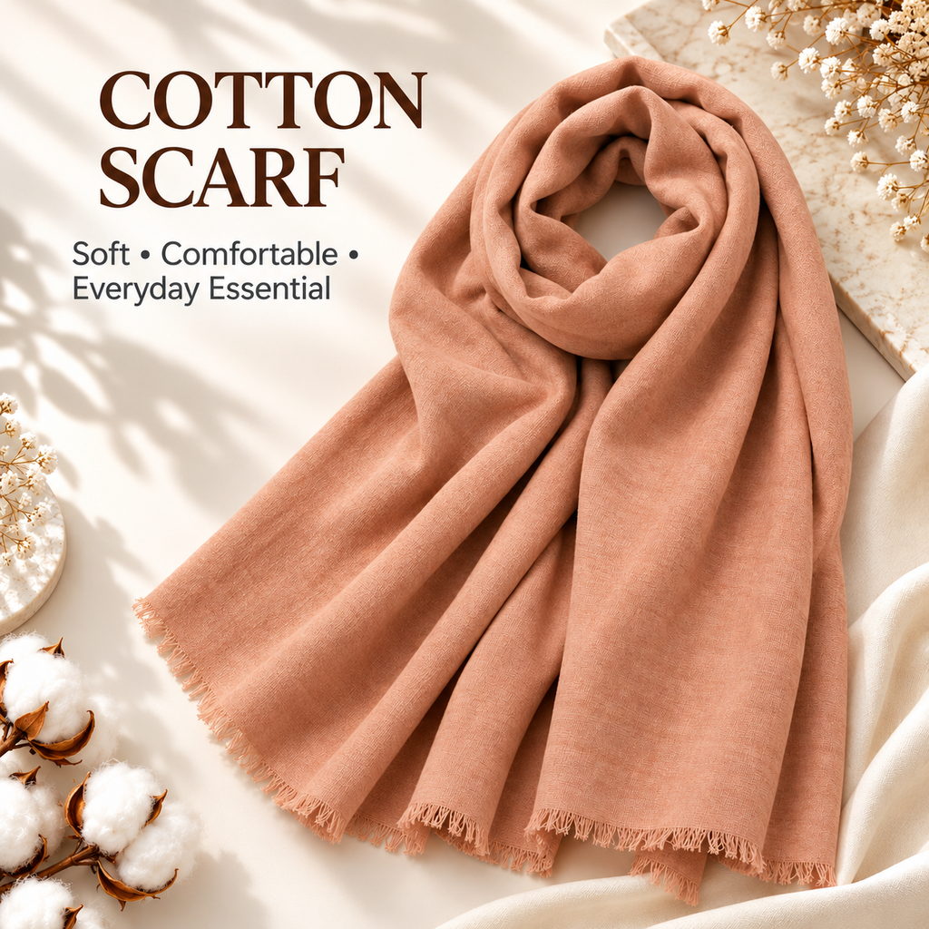 Warm Peach Nude Cotton Scarf – Soft, Comfortable Everyday Essential 🇬🇧