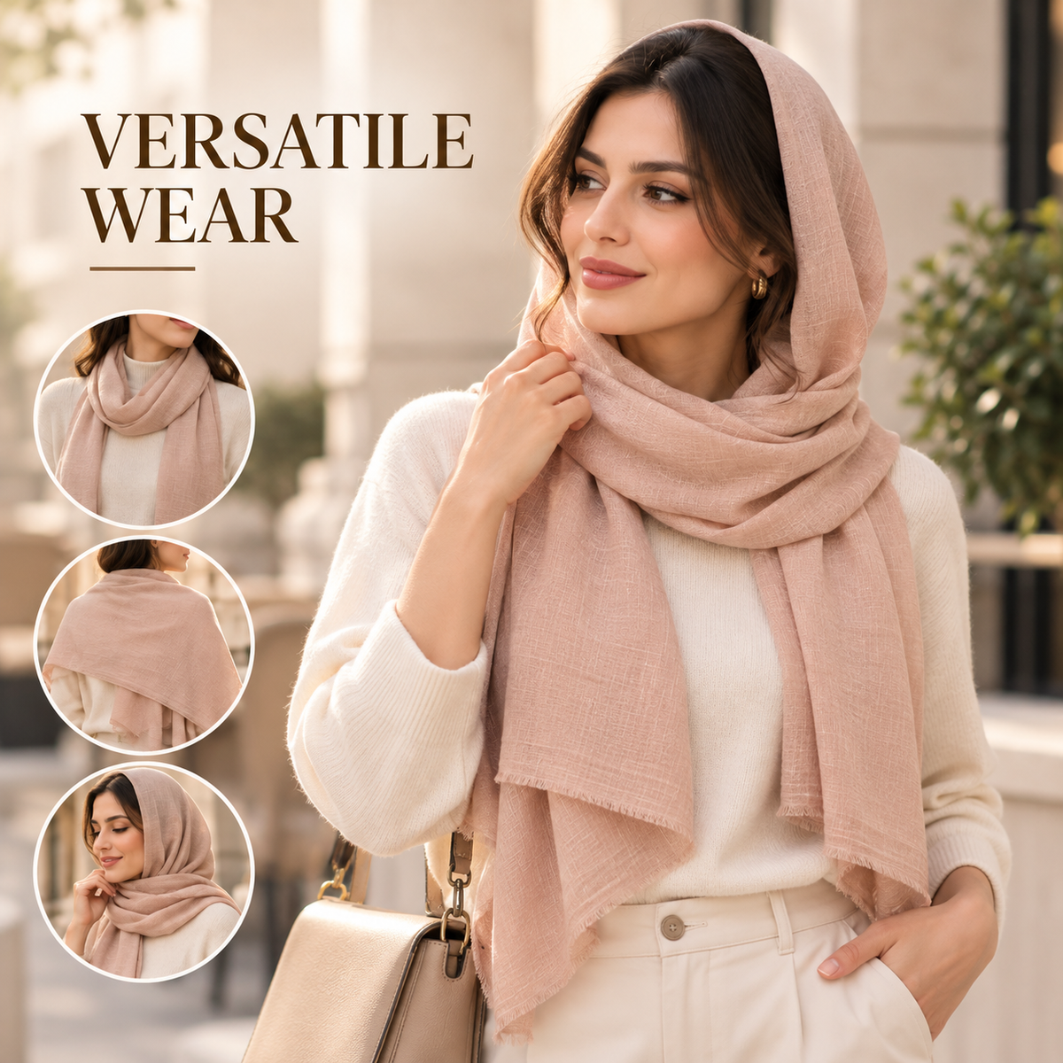 Peach Nude Cotton Scarf – Soft, Comfortable Everyday Essential 🇬🇧