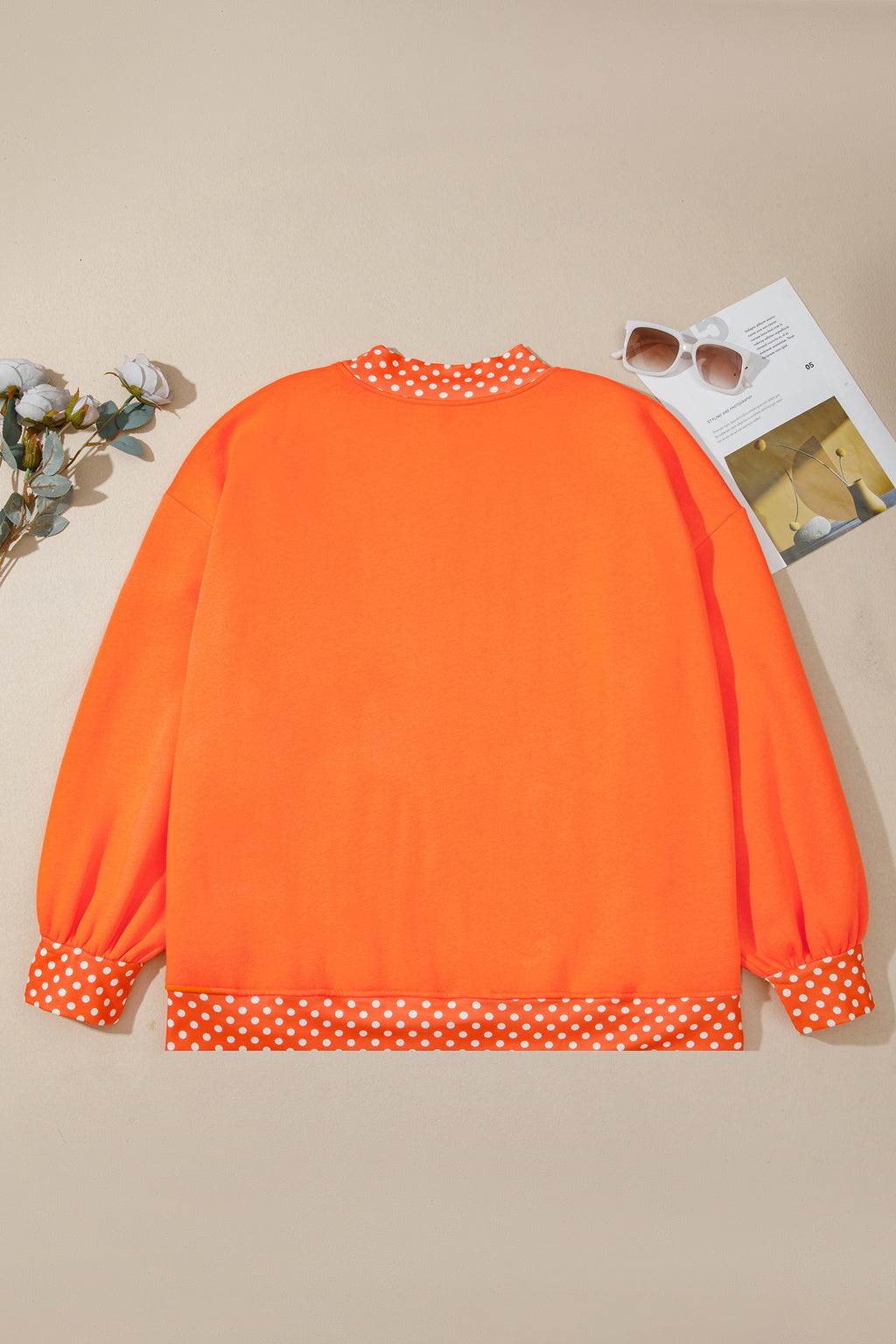 Red Polka Dot Patchwork Round Neck Plus Size Sweatshirt 🇺🇸