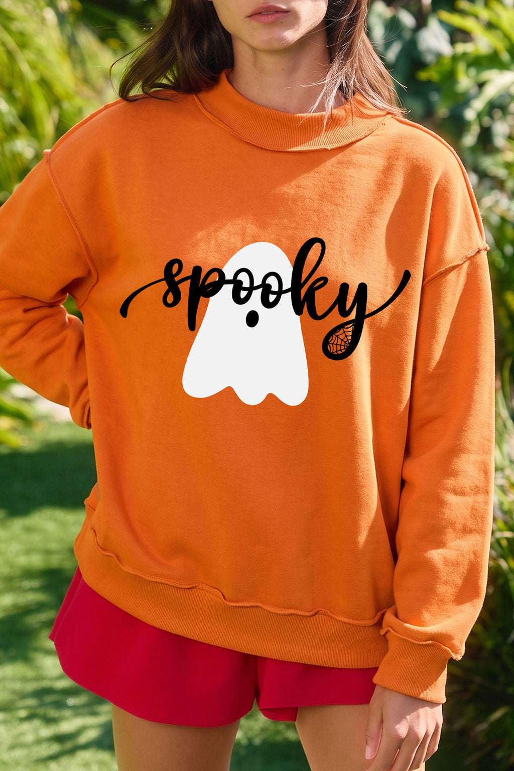 Carrot Spooky Ghost/ BOO Reversible Print Mock Neck Casual Pullover Sweatshirt 🇺🇸