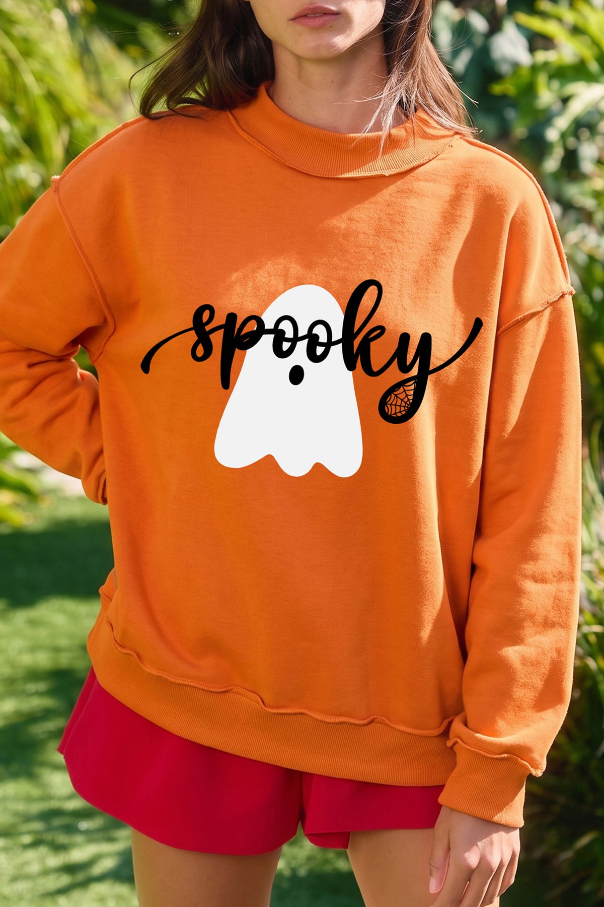 Carrot Spooky Ghost/ BOO Reversible Print Mock Neck Casual Pullover Sweatshirt 🇺🇸