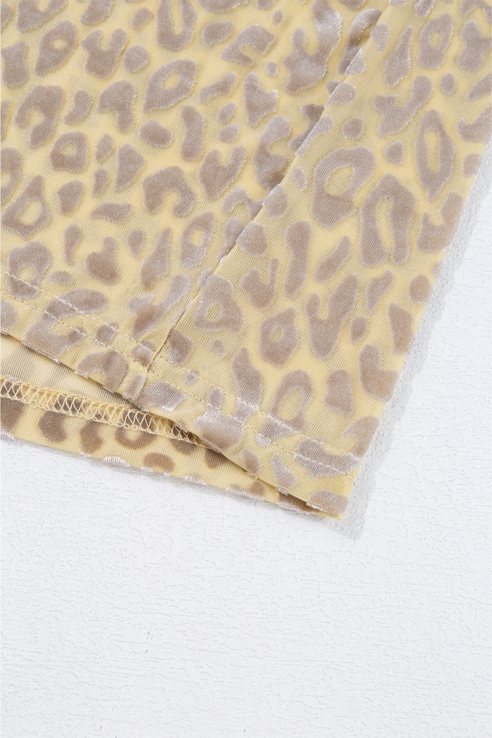 Beige Leopard Velvet Burnout Off Shoulder Long Sleeve Blouse  🇺🇸