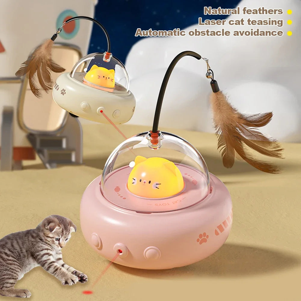 Smart Teaser Cat Toy Electric UFO Cat Teaser Stick With Bell Training Pet Toys Replaceable Feather Interactive Cat Supplies Pet Supplies Pets Products 🇨🇳
