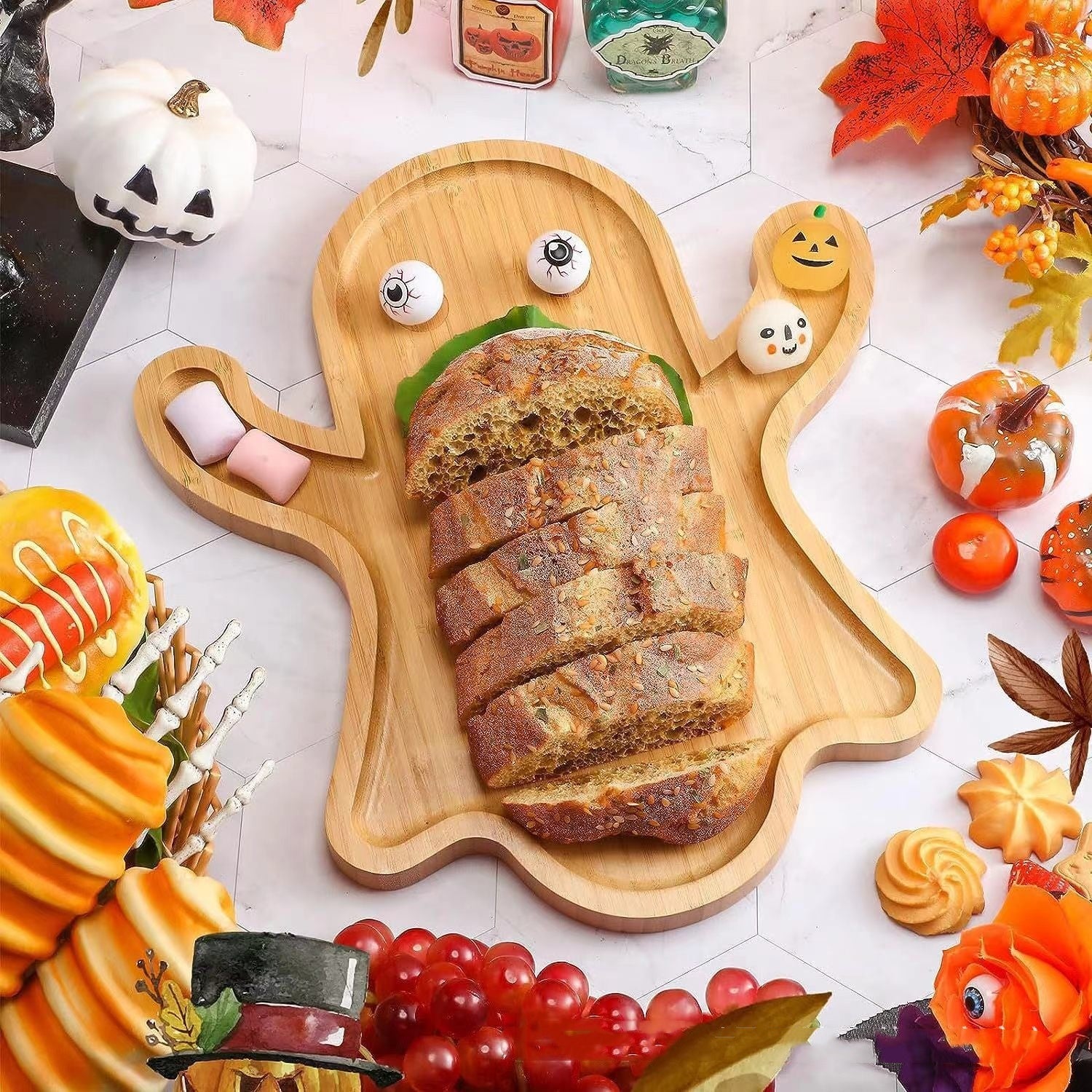 Halloween Ghost  Bamboo Wood Cheese Platter Tray For Candy Cookie Kitchen Gadgets 🇨🇳
