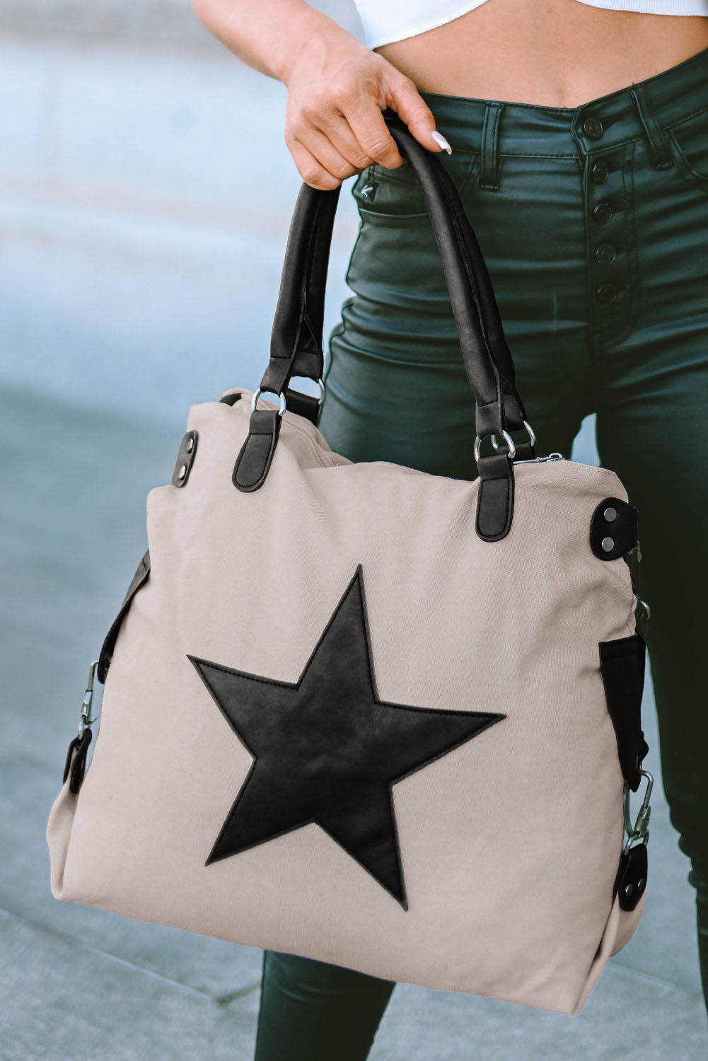 Beige Casual Five-pointed Star Canvas Tote Bag 🇨🇳