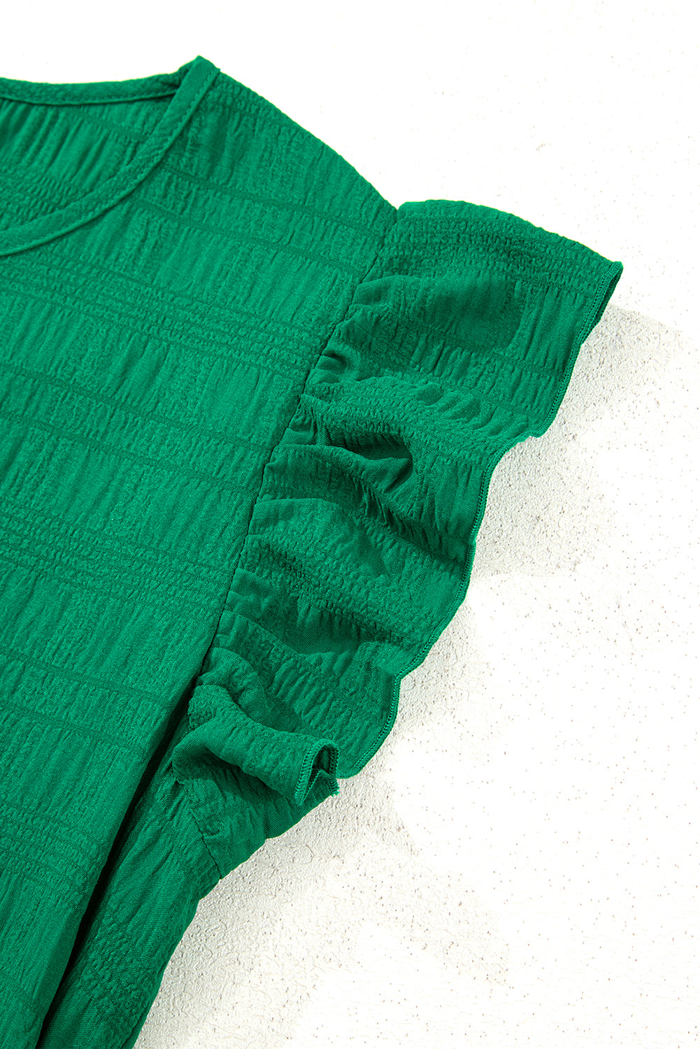 Dark Green Textured Flutter Sleeve Ruffled Mini Dress 🇨🇳