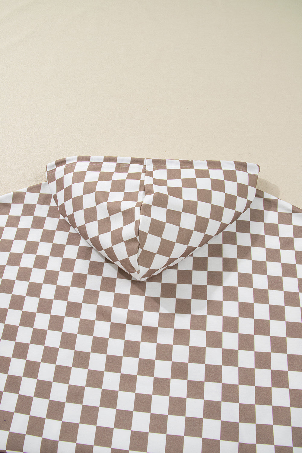 Khaki Double Checkered Patchwork Tie Neck Oversize Hoodie 🇺🇸