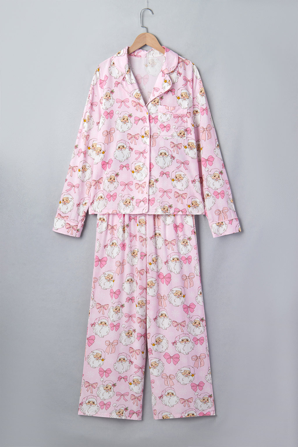 Pink Abstract Santa Print Long Sleeve Full-Length 2Pcs Lounge Set 🇺🇸