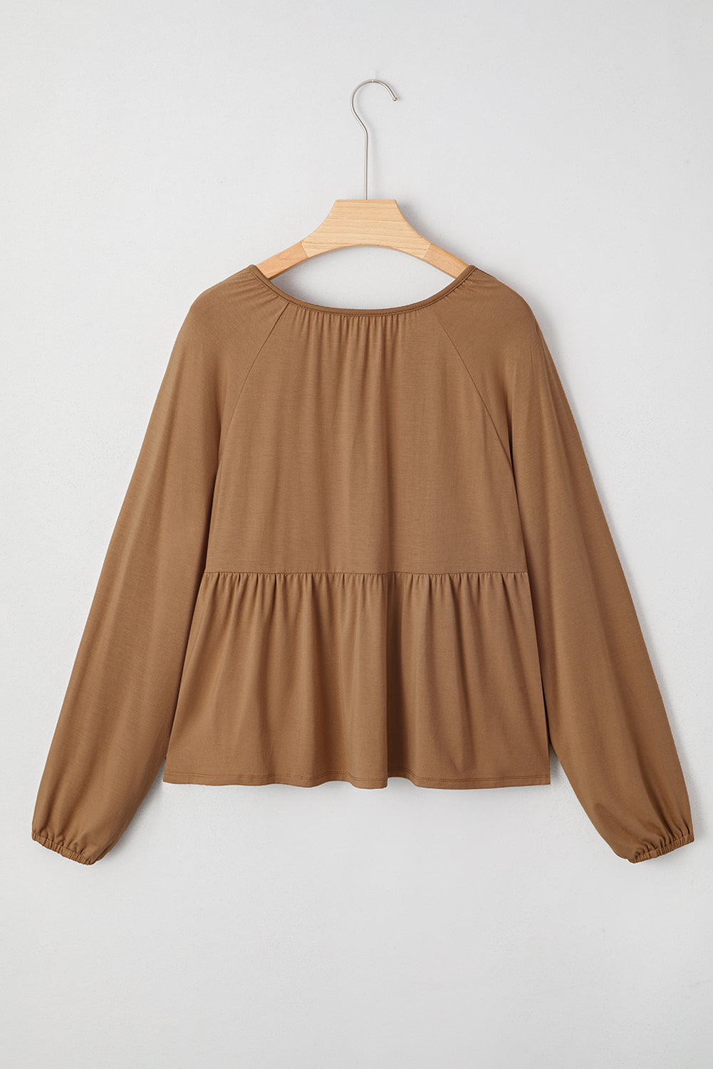 Cinnamon Smocked Bust Buttoned Split V Neck Flow Fit Blouse 🇺🇸