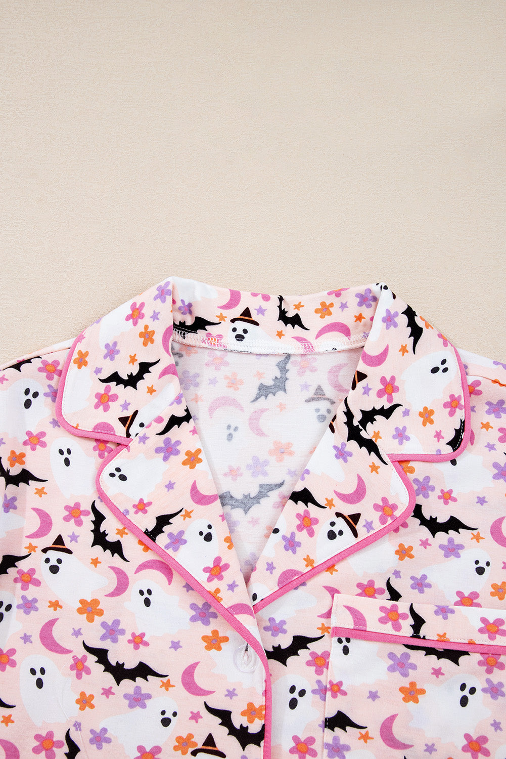 Pink Halloween Eve Haunted Honey Bat Print Pajama Set 🇺🇸