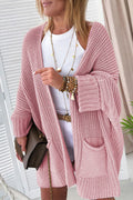 Pink Oversized Fold Over Sleeve Open Front Cardigan 🇺🇸