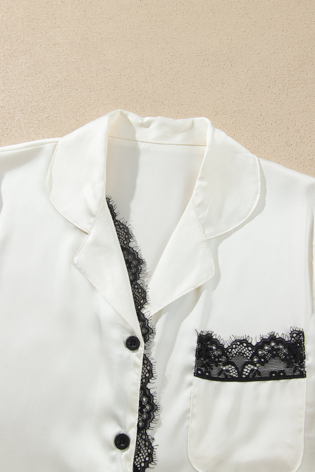 White Long Sleeve Lace Trim Button Front 2pcs Pajama Set 🇺🇸
