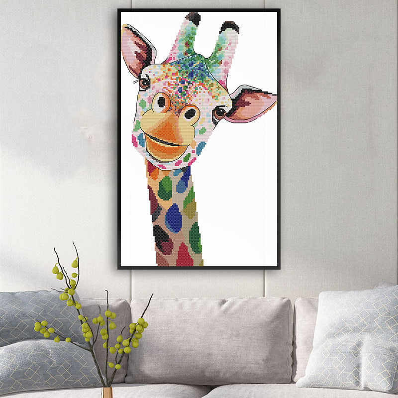 Cross-stitch rainbow giraffe Living room vertical decorative painting 🇨🇳