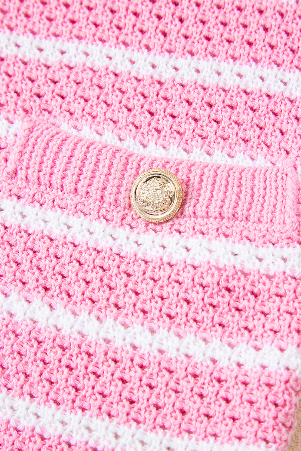 Pink Stripe V Neck Gold Buttons Elegant Sweater Vest 🇺🇸