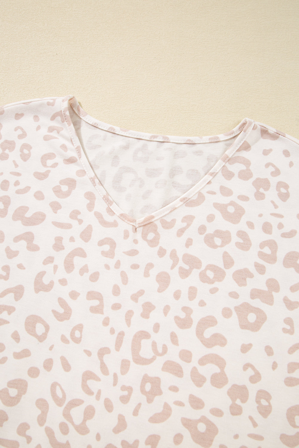Beige Cheetah V Neck Tee and Pants Lounge Set 🇺🇸
