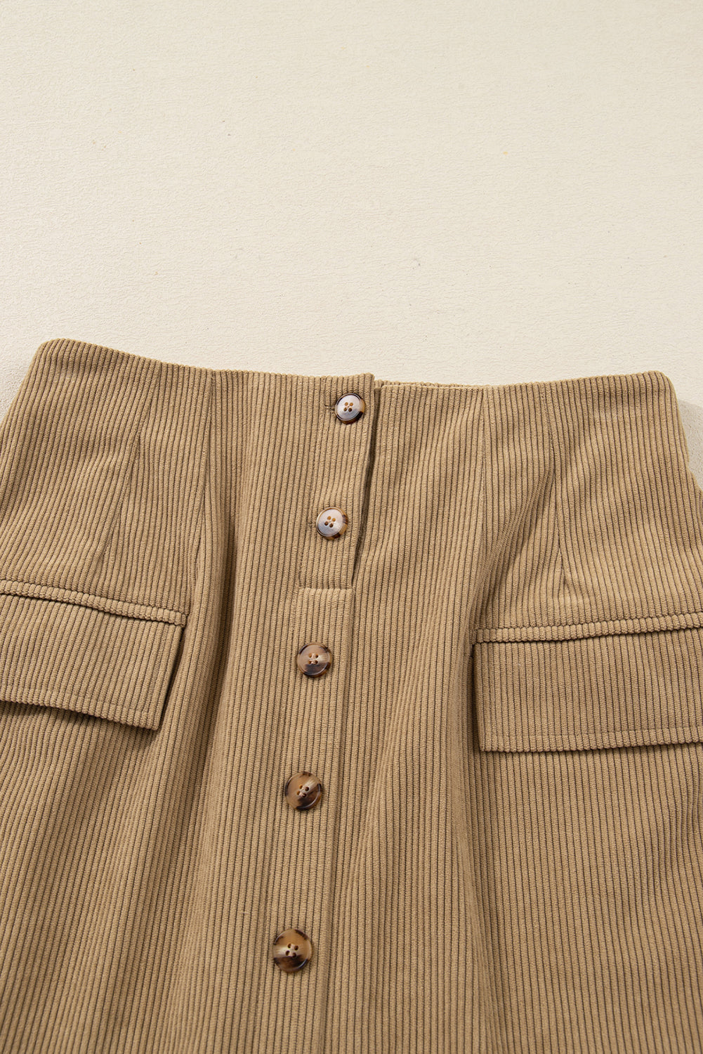 Camel Corduroy Buttoned Front Faux Pockets Mini Skirt 🇺🇸