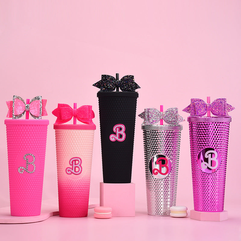 Double Layer Plastic Sippy Cup 710ml Large Capacity with Butterfly Knot 🇨🇳
