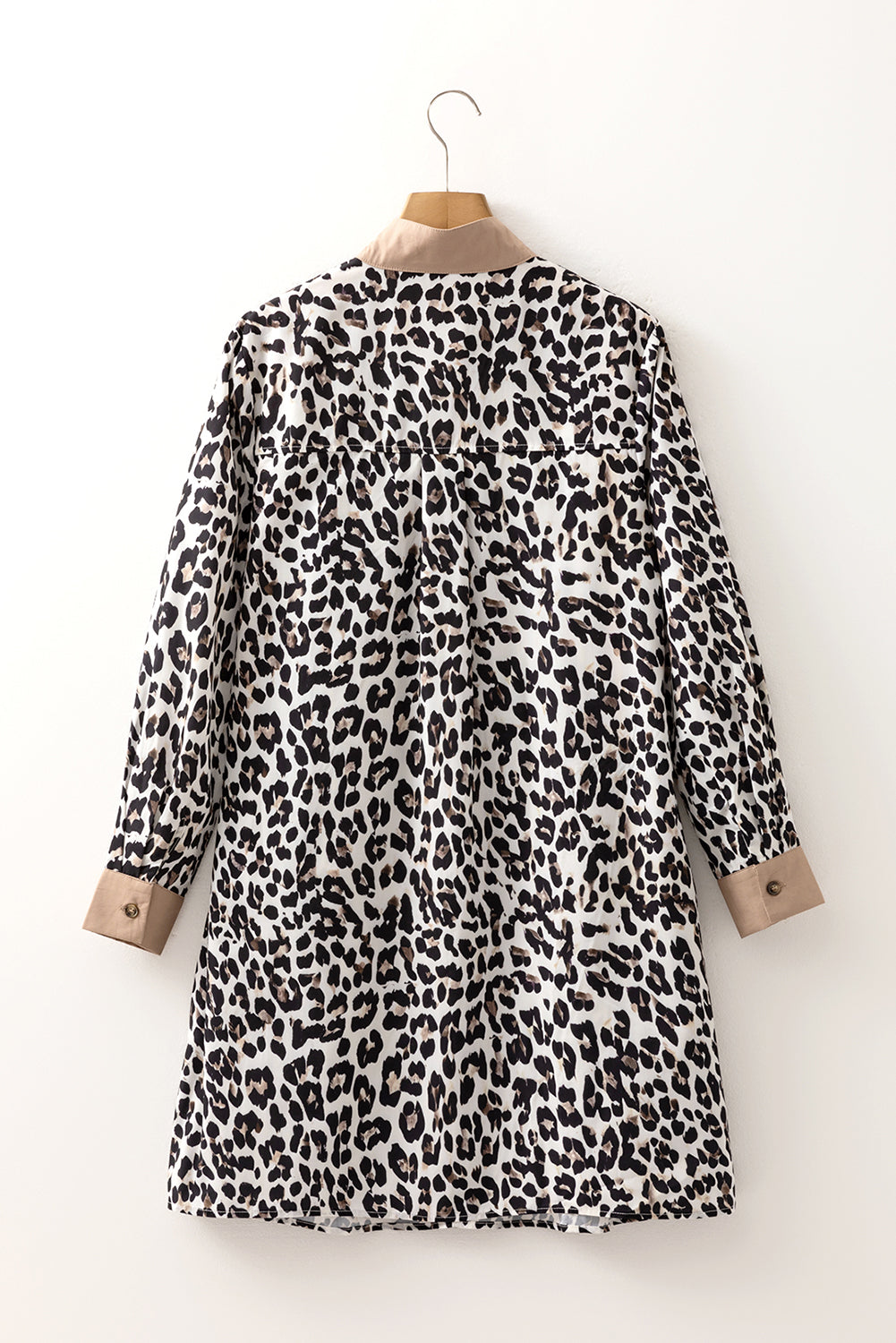 Multicolour Button Striped Collar Leopard Print Long Sleeve Flared Dress 🇺🇸